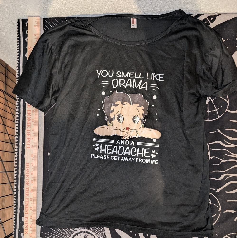 Black Graphic T-Shirt with Cartoon Print